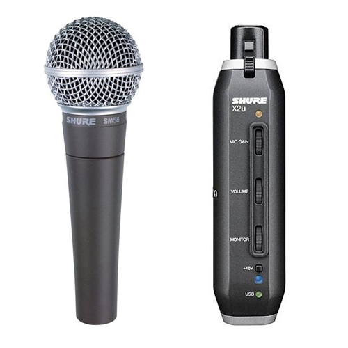 Shure SM58-X2U Cardioid Dynamic Microphone w/ X2U XLR-to-USB Signal Adapter